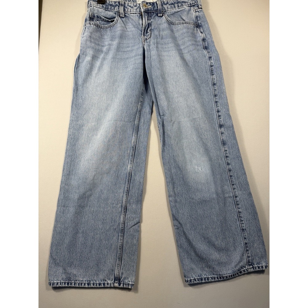Hollister Low Rise Baggy Jeans Size 4R Light Wash Bow Embroidered Wide Leg Y2K
